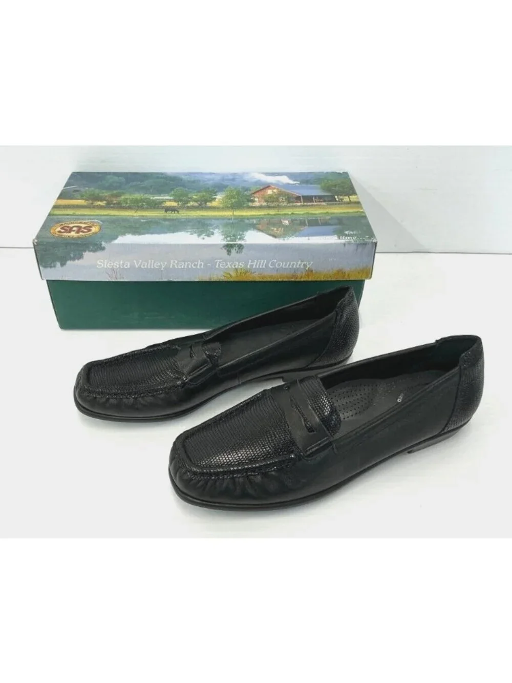 SAS Penny J Women’s Size 8 N Shoes Black Leather Casual Slip on Loafers - NEW